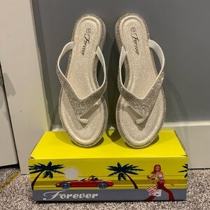 Forever - 2 new pairs of white flip flops with sparkles - price is for 2 pairs